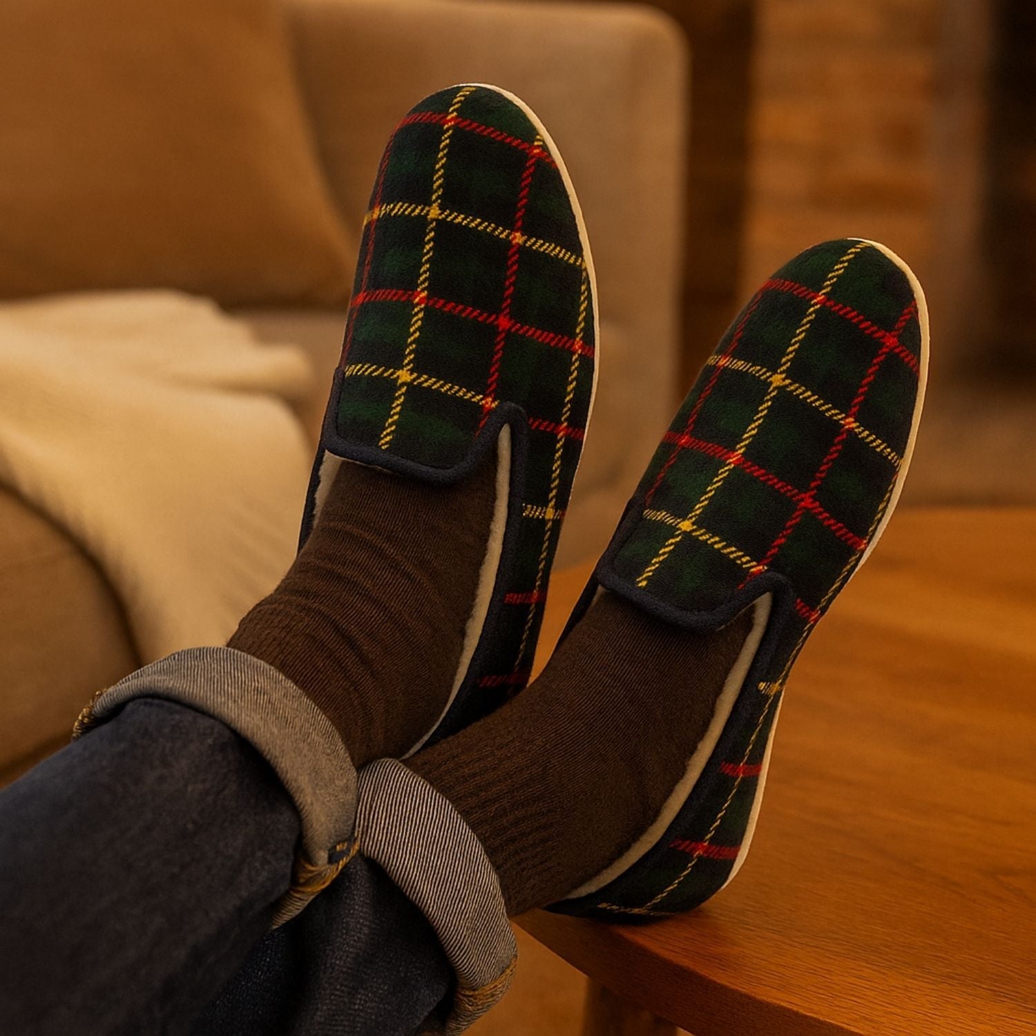 Charentaises homme à carreaux vert