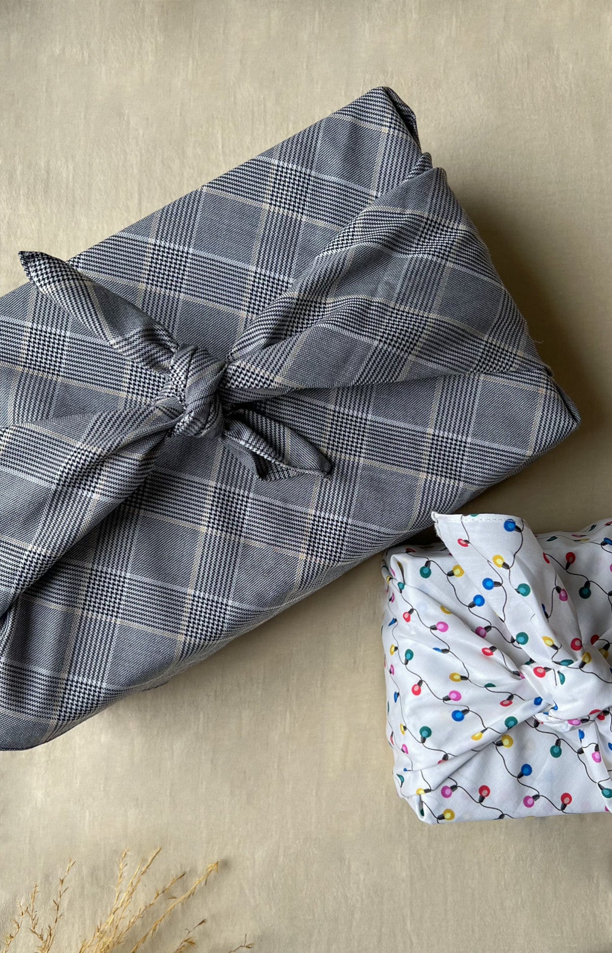 Furoshiki Accessoire Ampoules & Carreaux Blanc et Ivoire 1