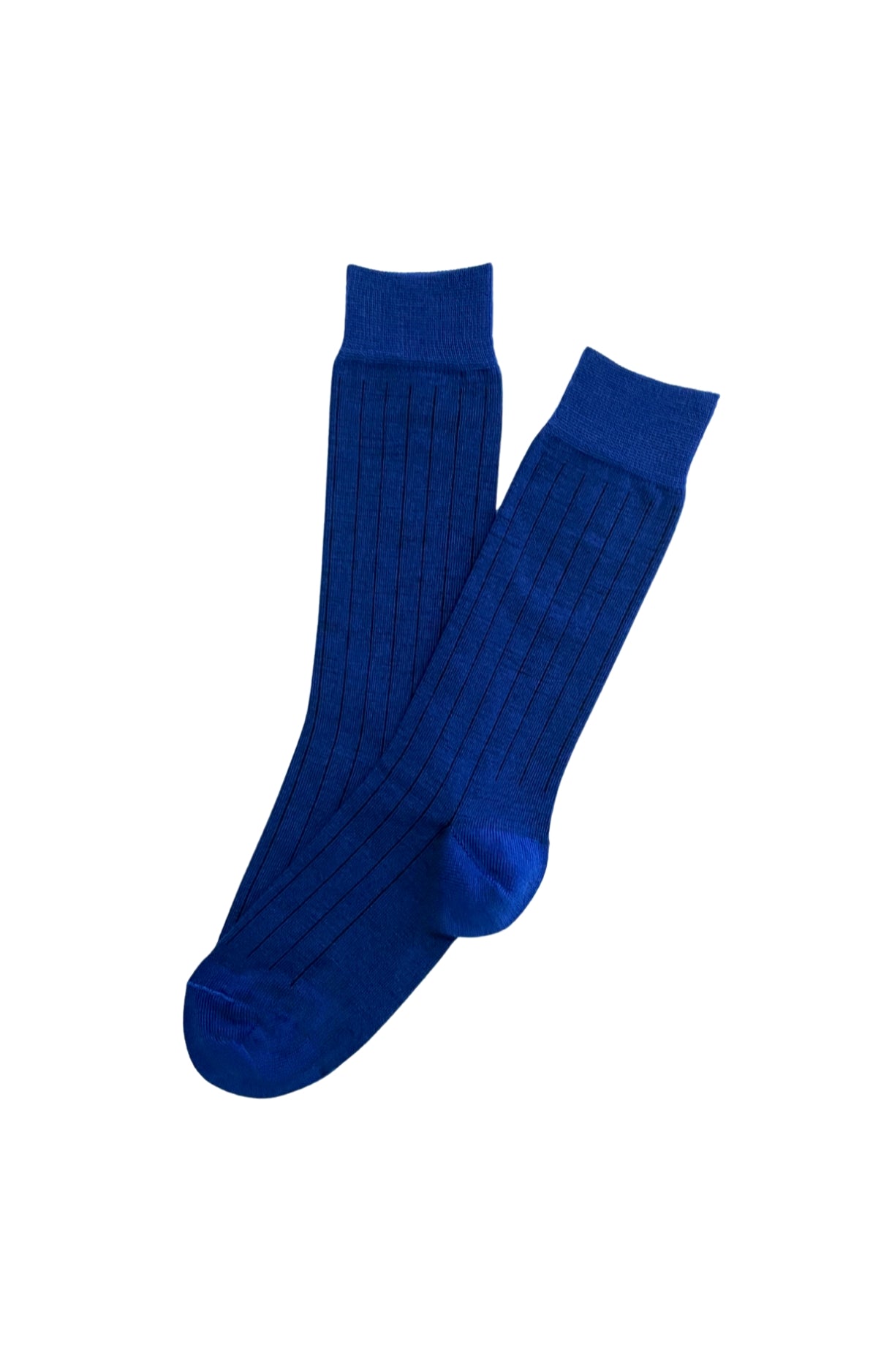Chaussettes femme côtelé bleu électrique en laine 1