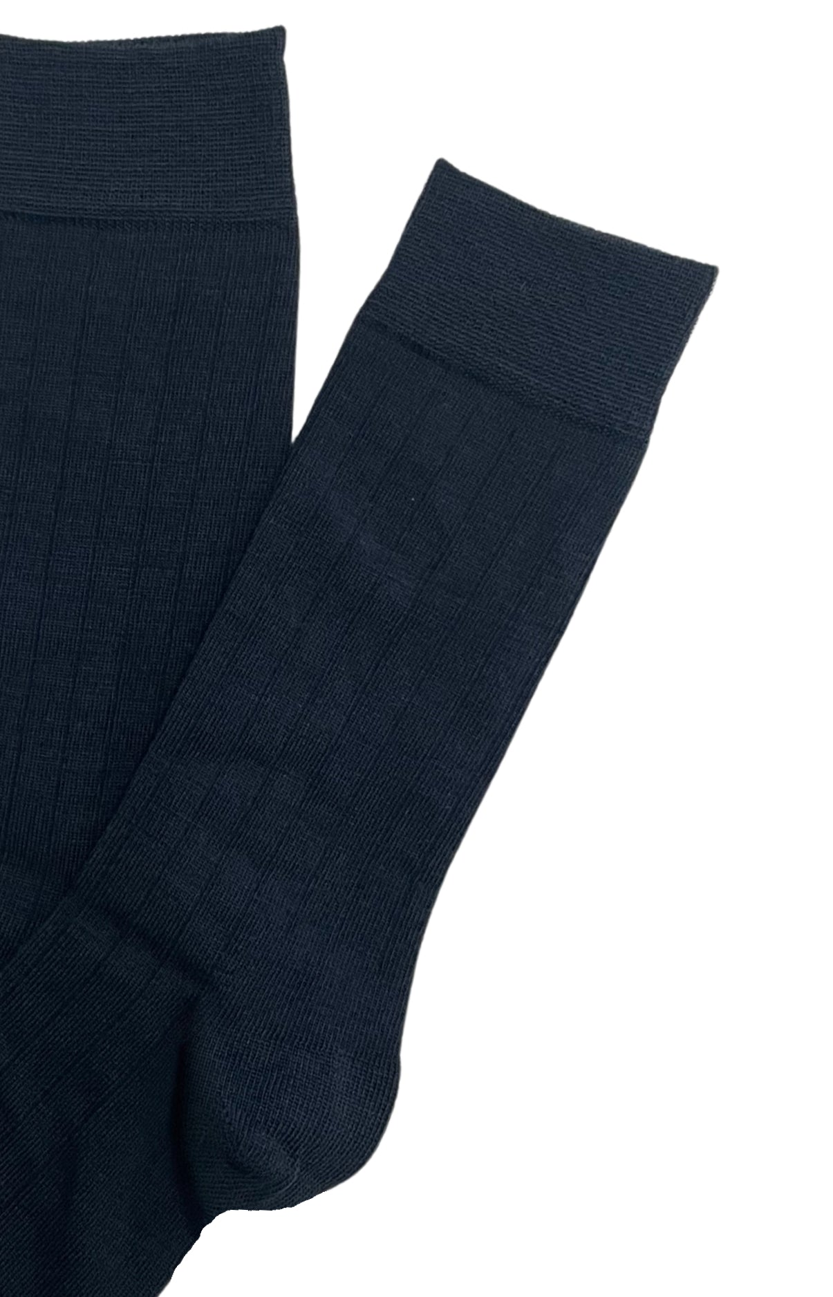 Chaussettes femme côtelé bleu marine en laine 2