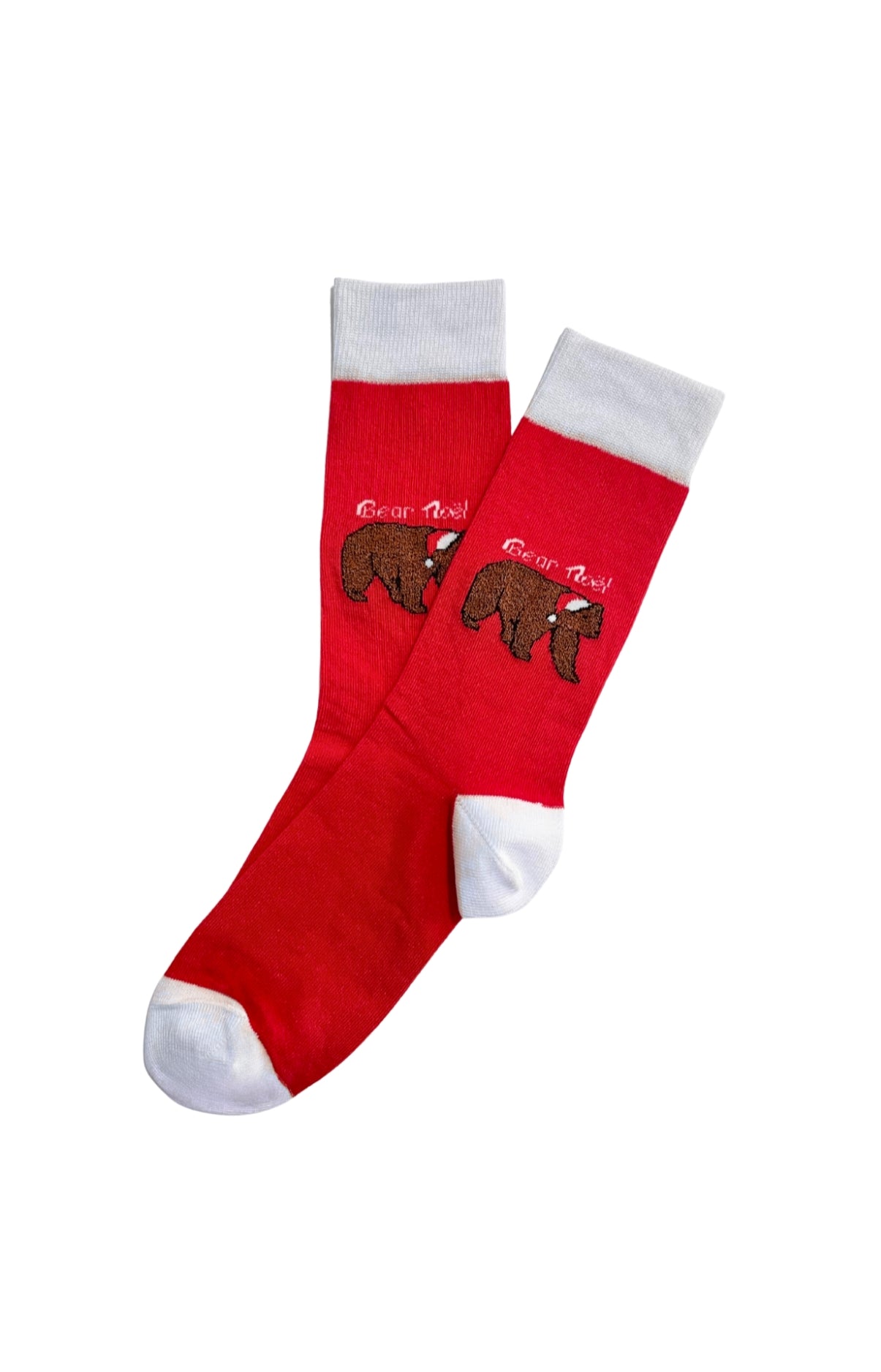 Chaussettes femme ours noël rouge et blanc 1