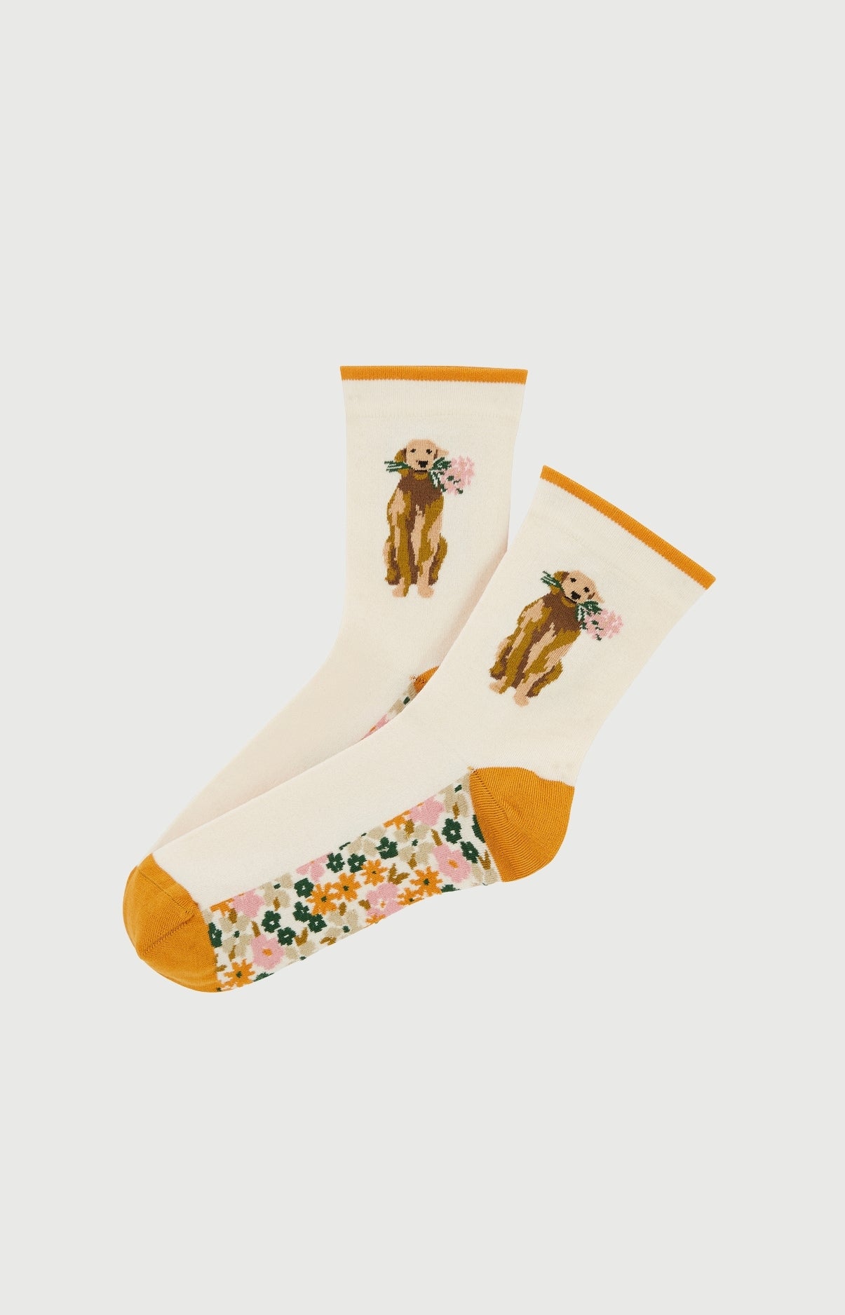 Chaussettes Femme Nina Imprimé chien labrador avec fleurs 1