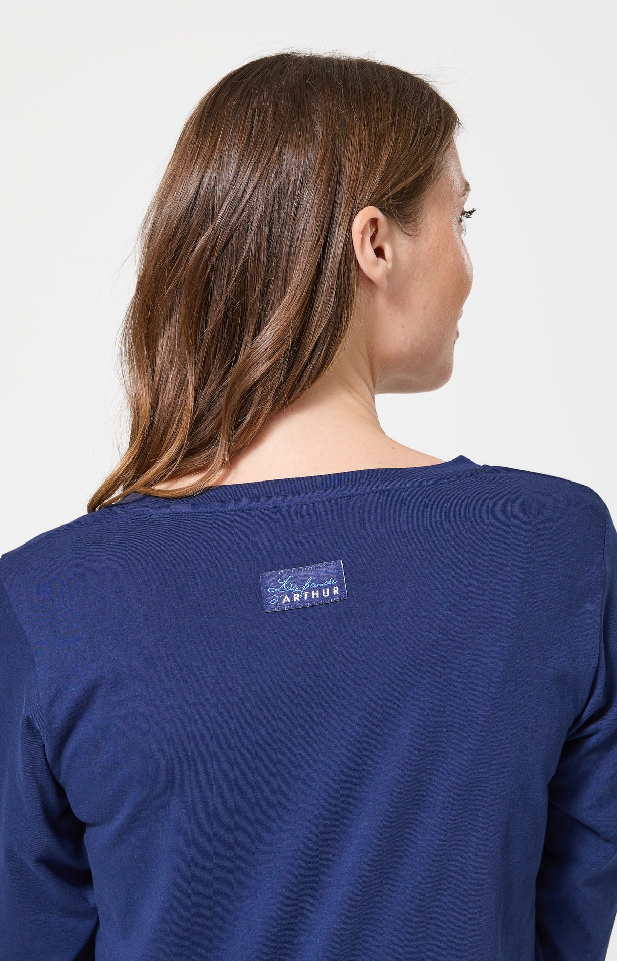 Pyjama longe en coton femme bleu marine coeur turquoise 7