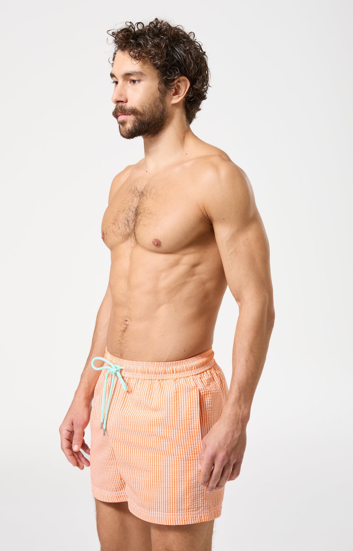 Short de bain homme Benjamin Imprimé rayures oranges et blanches 4