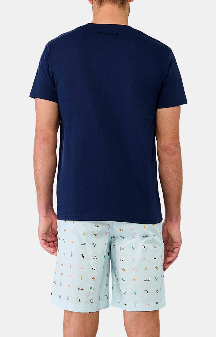 Pyjashort Homme Summer Rose et Bleu 6