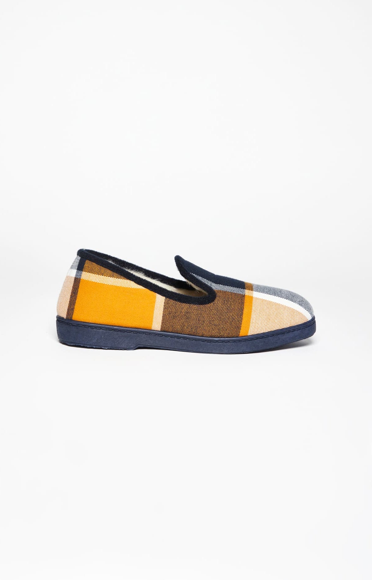 Charentaises tartan carreaux jaune et bleu marine homme 2