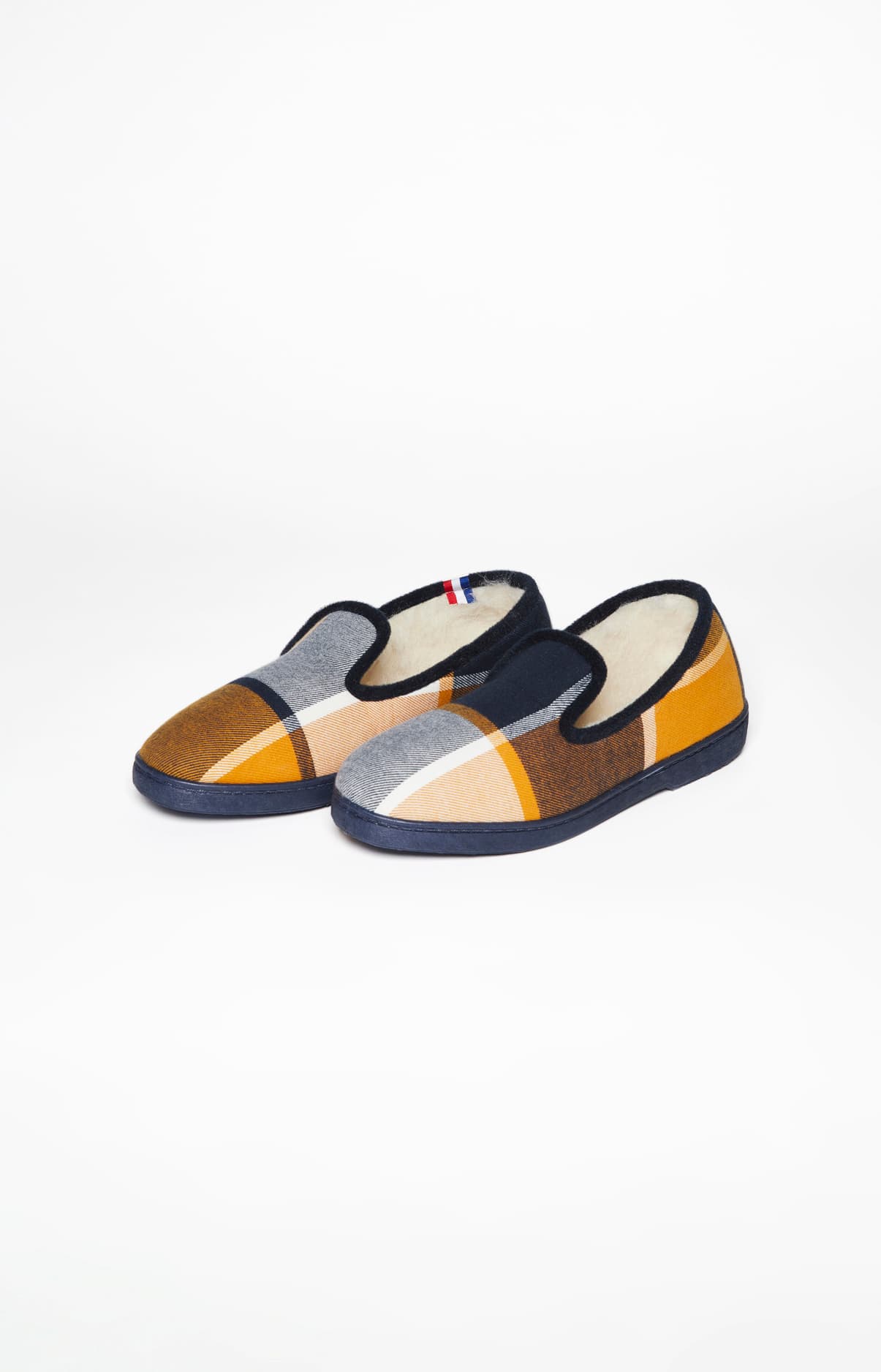 Charentaises tartan carreaux jaune et bleu marine homme 3