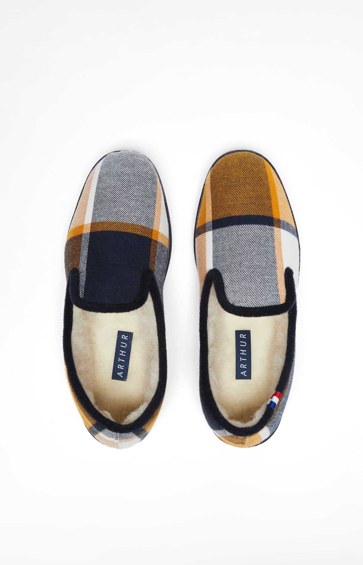 Charentaises tartan carreaux jaune et bleu marine homme 1