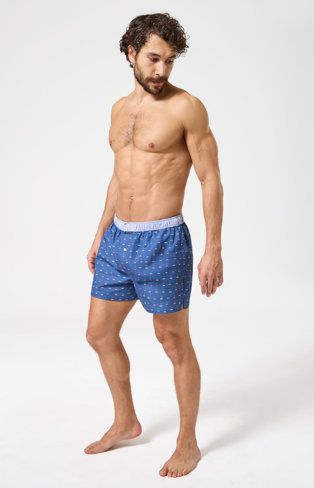 Caleçon avec suspensoir Le Club n°1202 Imprimé cerises multicolores élastique rayé bleu et blanc 4