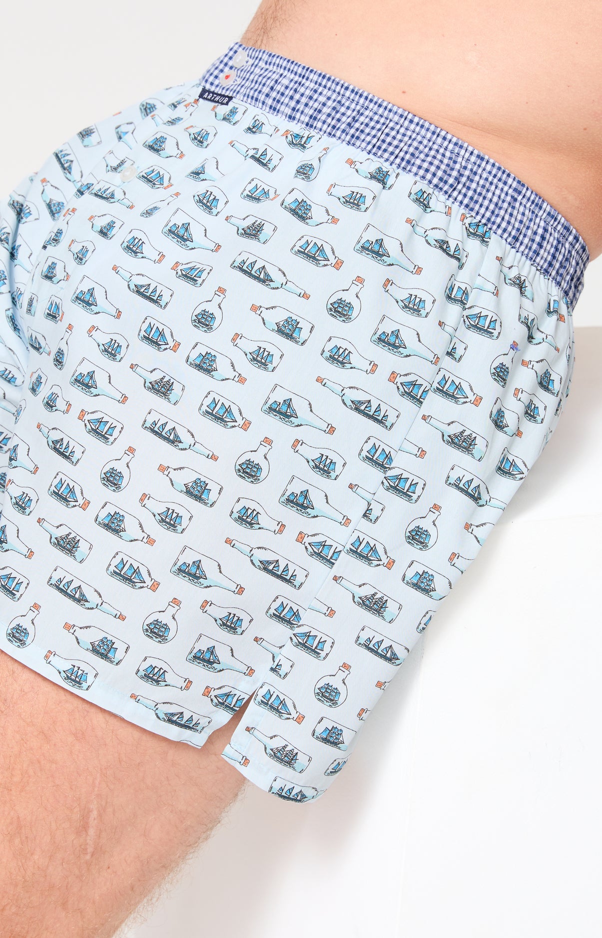 Caleçon avec suspensoir Le Club n°1208 Imprimé bateaux en bouteille élastique vichy bleu et blanc 5