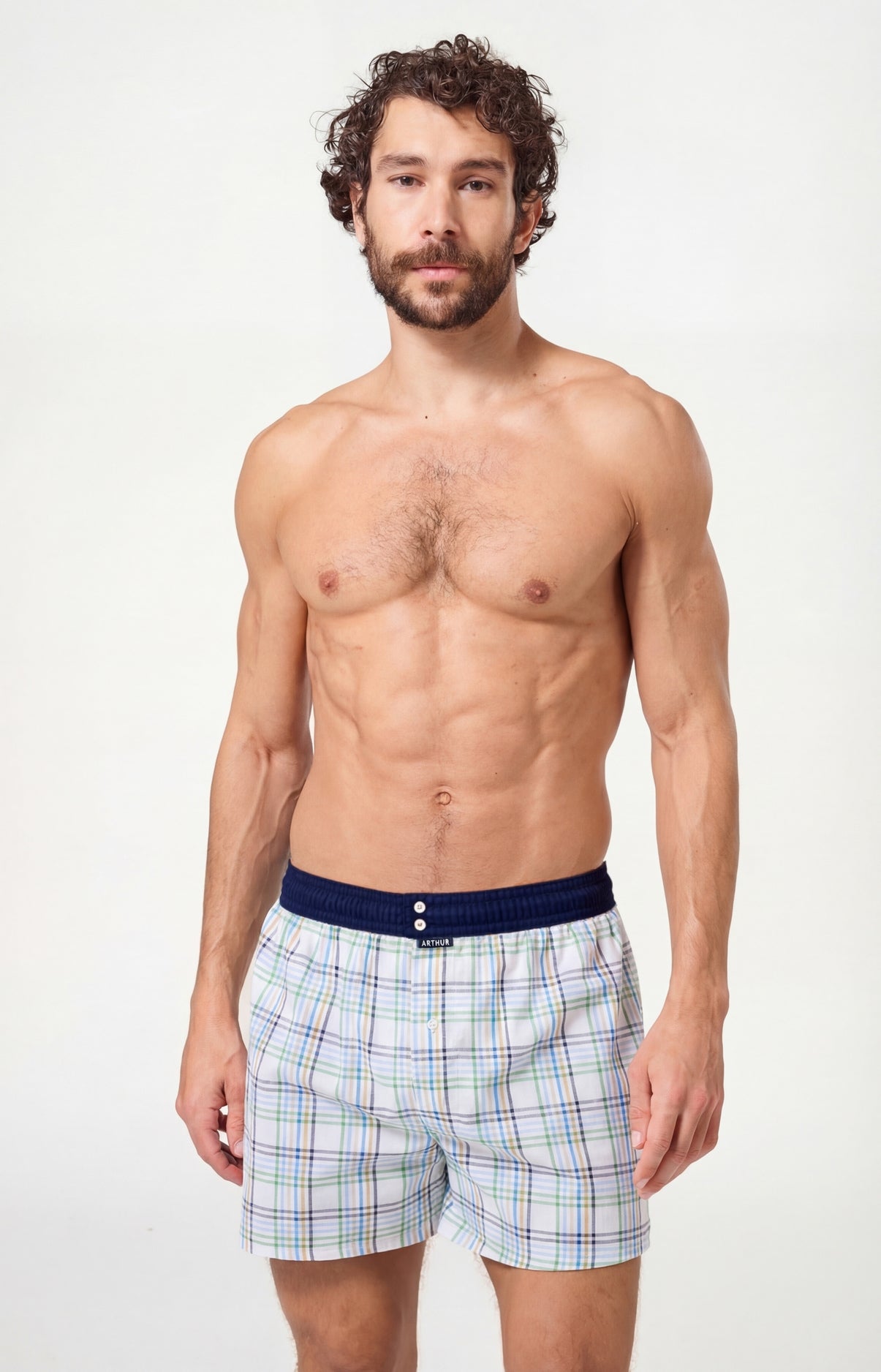 Caleçon avec suspensoir Le Club n°1213 Imprimé rayures multicolores élastique vichy bleu et blanc 2