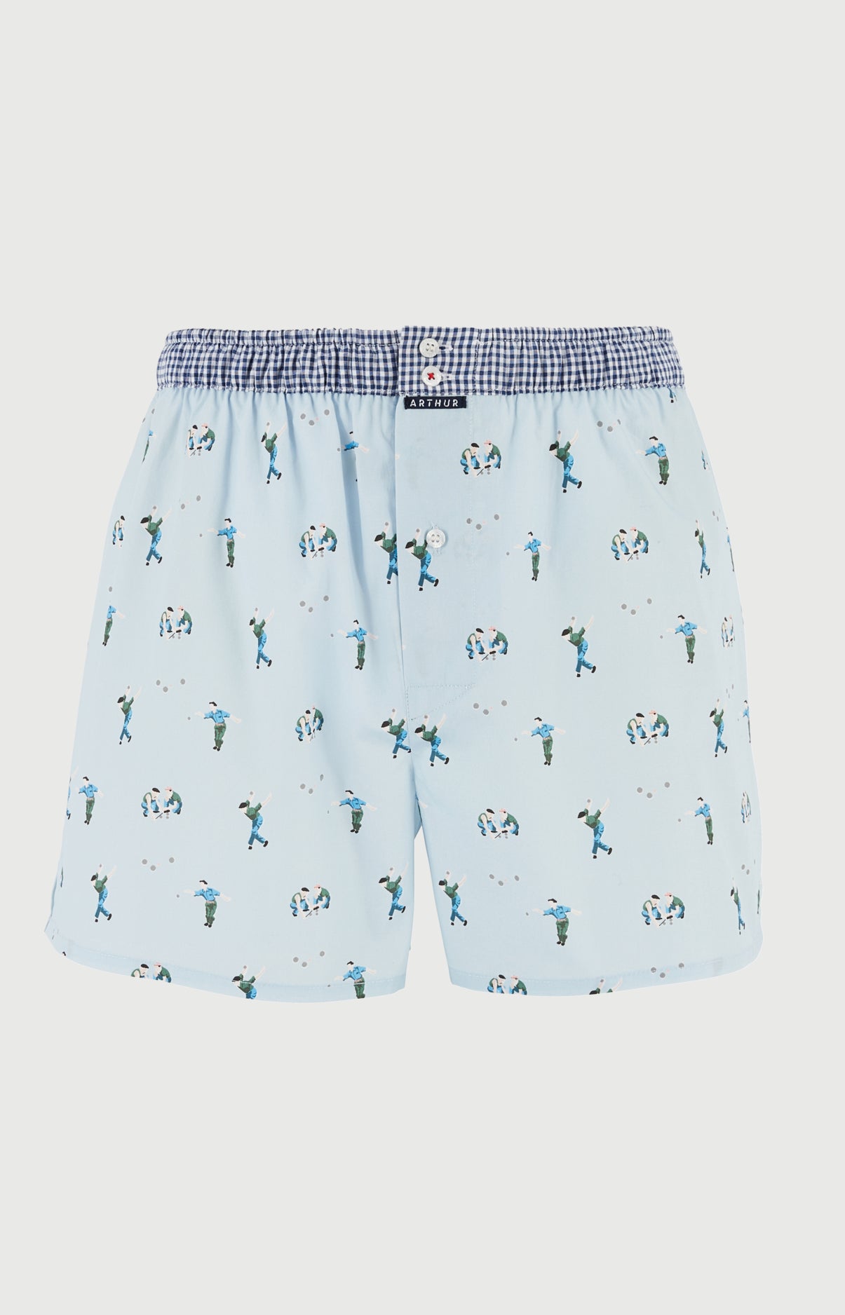 Caleçon avec suspensoir Le Club n°1214 Imprimé joueurs de pétanque élastique vichy bleu et blanc 3