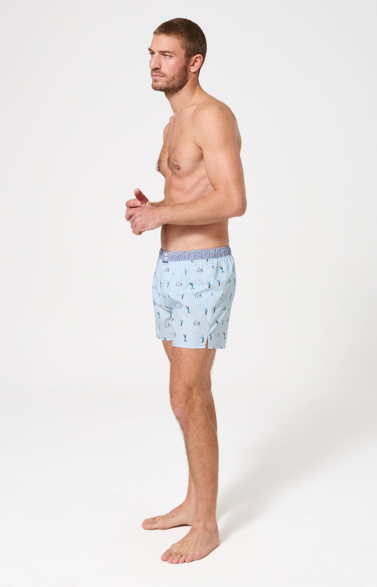 Caleçon avec suspensoir Le Club n°1214 Imprimé joueurs de pétanque élastique vichy bleu et blanc 4