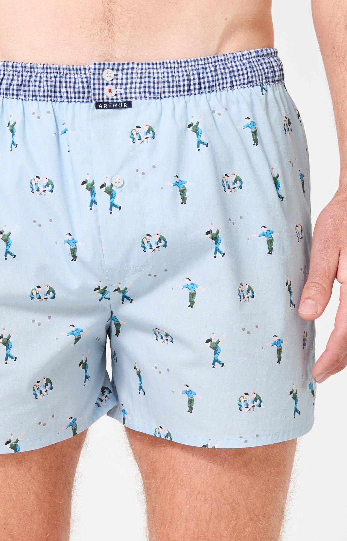 Caleçon avec suspensoir Le Club n°1214 Imprimé joueurs de pétanque élastique vichy bleu et blanc 1