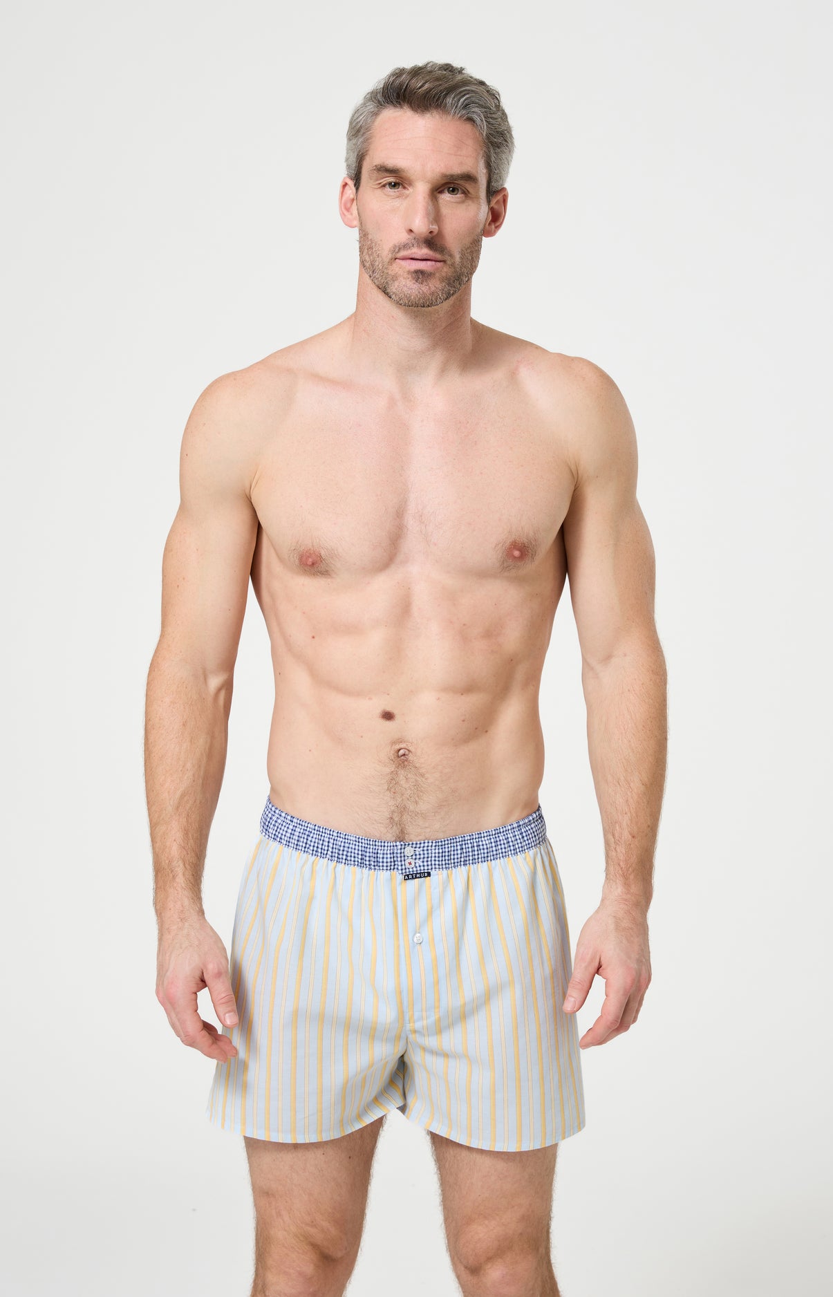 Caleçon avec suspensoir Le Club n°1218 Imprimé rayures multicolores élastique vichy bleu et blanc 2