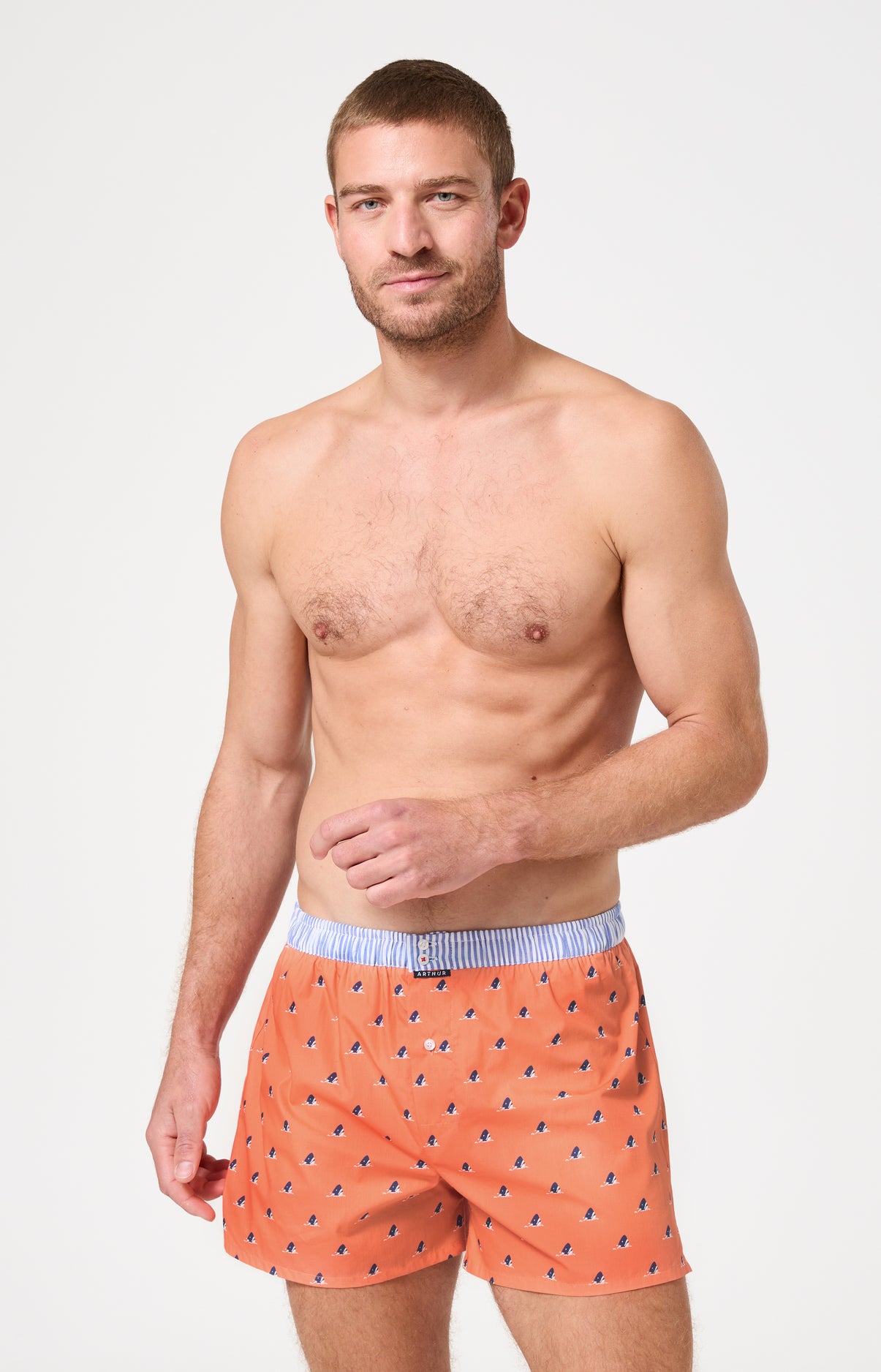 Caleçon avec suspensoir Le Club n°1220 Imprimé tête de requin bleu élastique rayé bleu et blanc 2