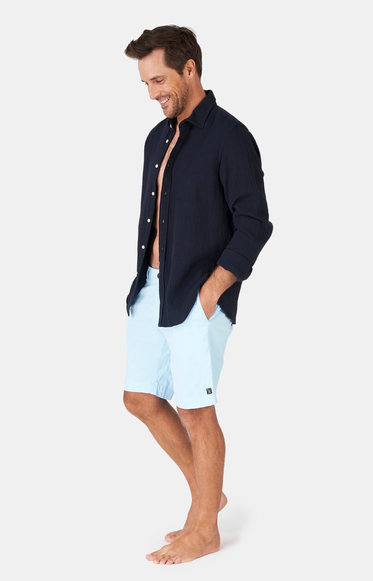Chemise Homme manches longues Gaze de coton Marine 5