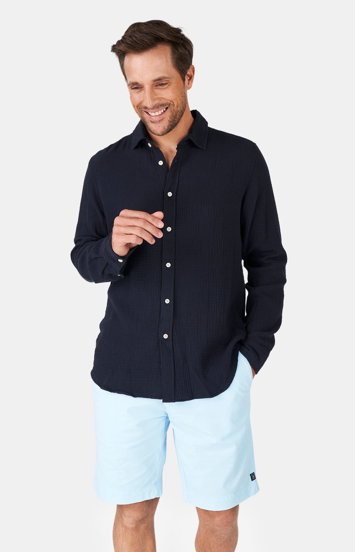 Chemise Homme manches longues Gaze de coton Marine 1