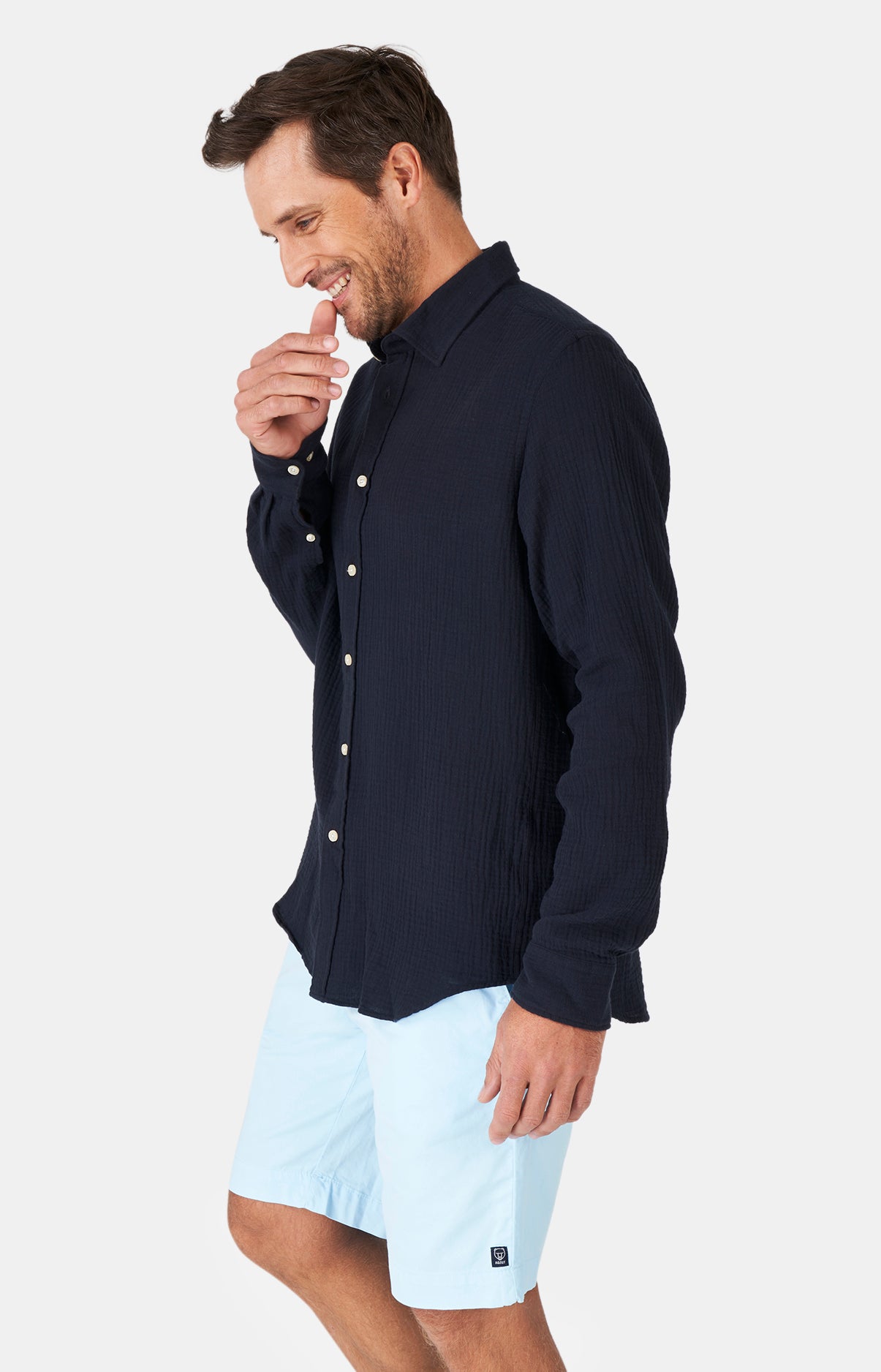 Chemise Homme manches longues Gaze de coton Marine 4