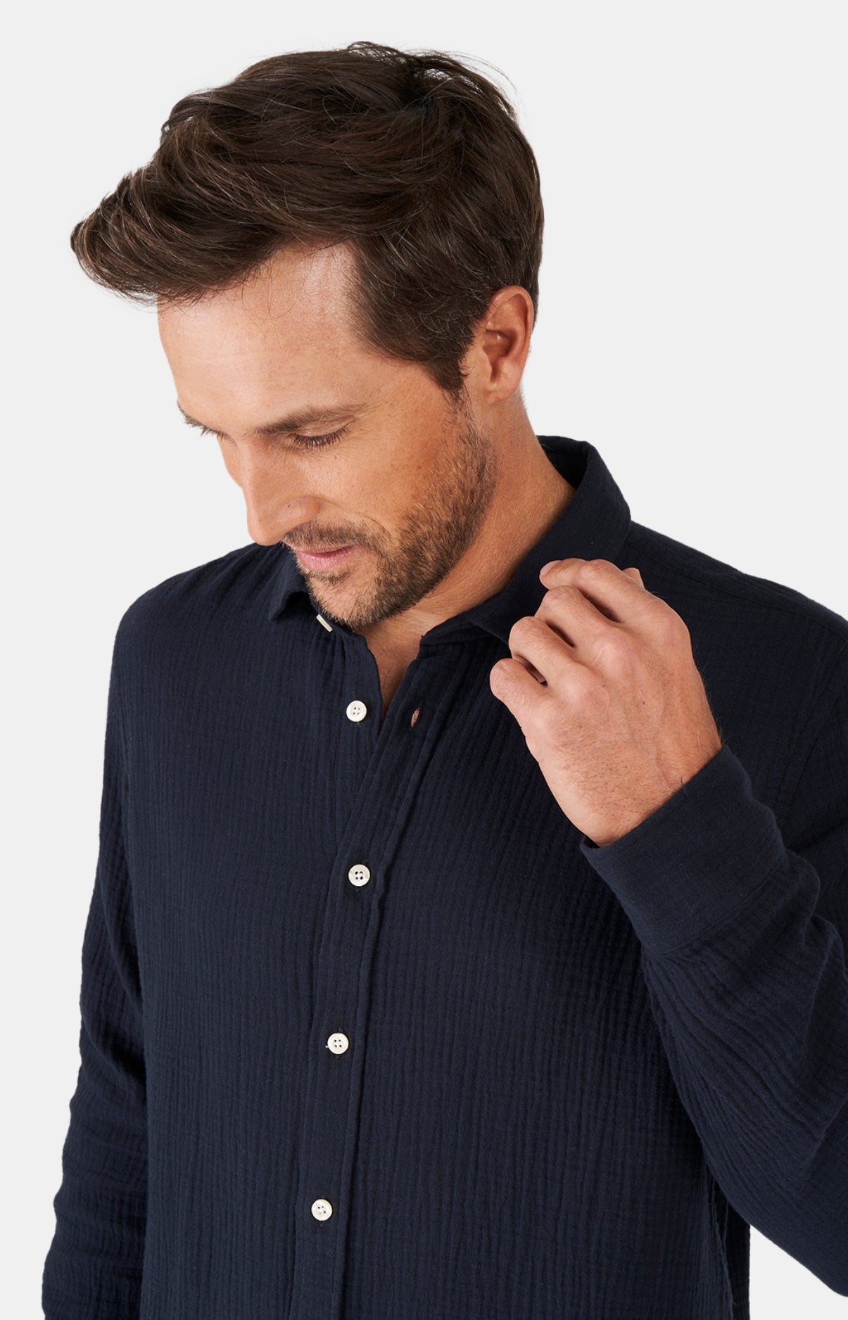 Chemise Homme manches longues Gaze de coton Marine 2