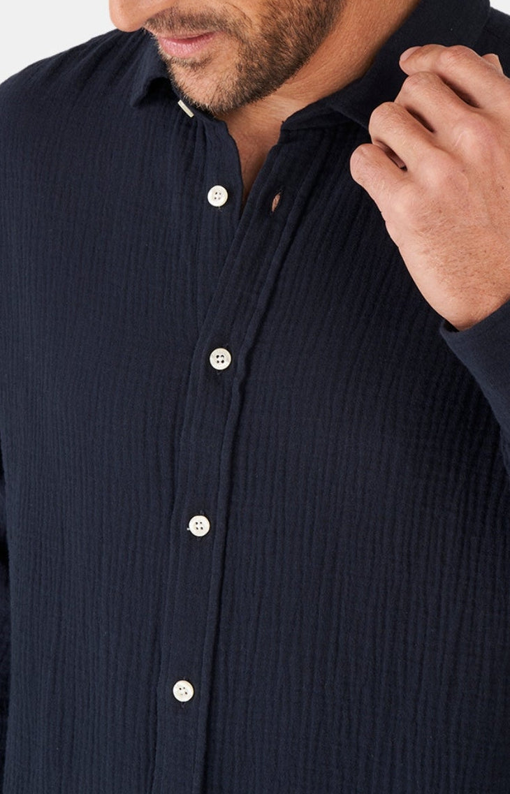 Chemise Homme manches longues Gaze de coton Marine 2