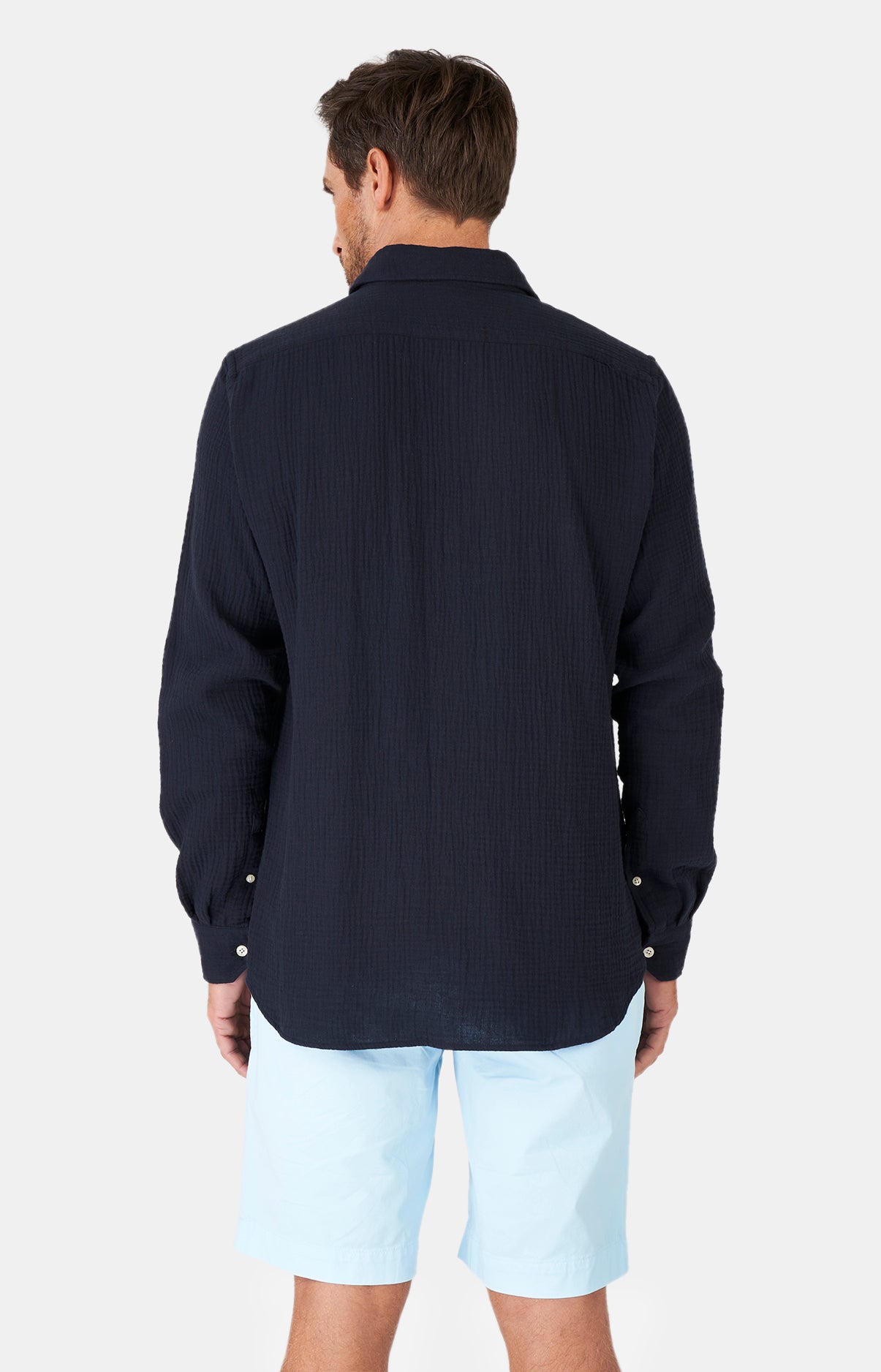 Chemise Homme manches longues Gaze de coton Marine 6