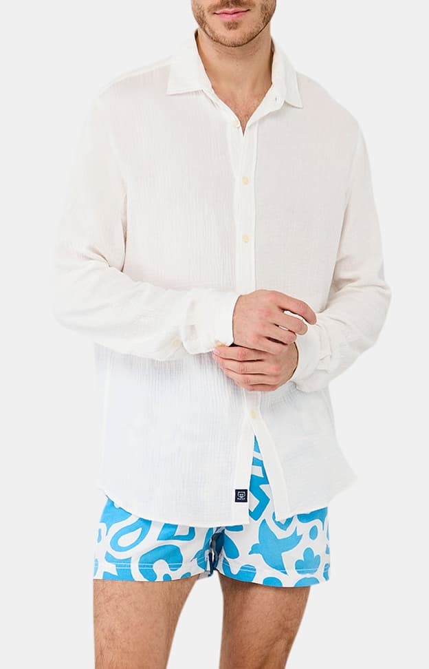 Chemise manches longues gaze de coton Blanc 4