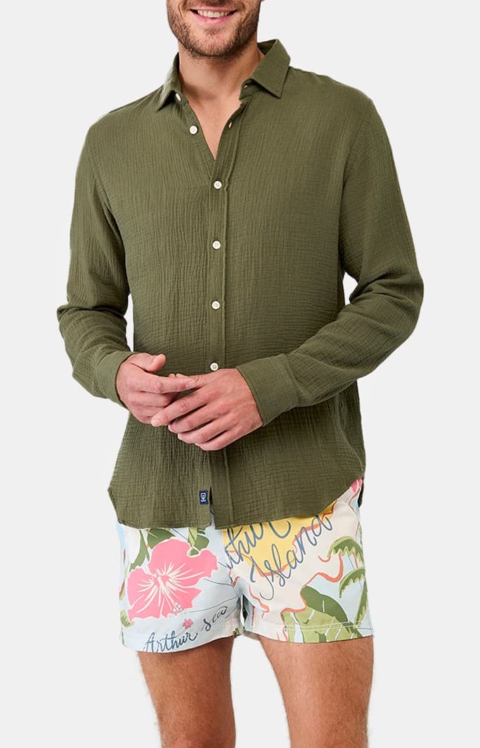 Chemise manches longues gaze de coton Kaki 4