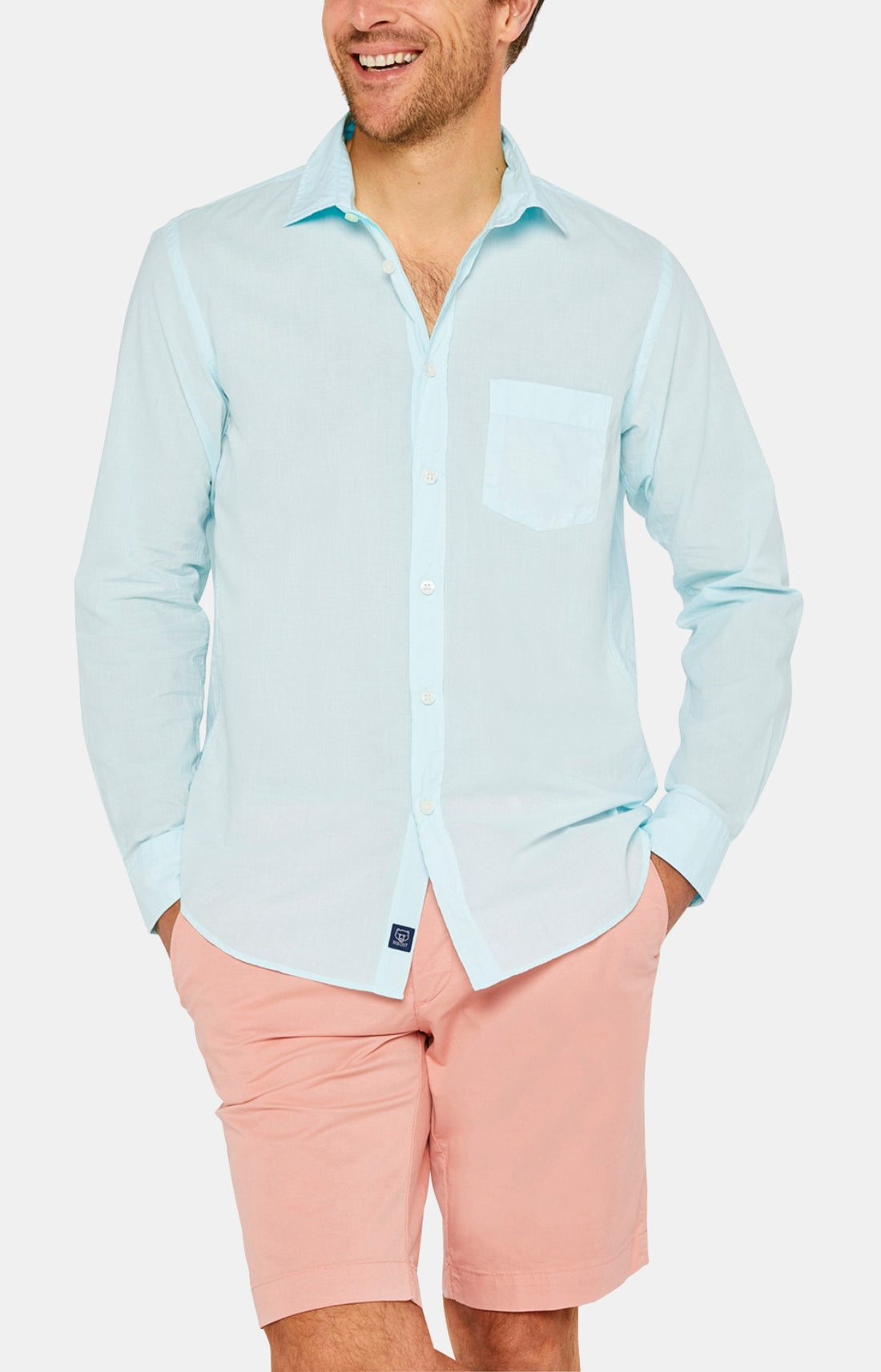 Chemise Homme manches longues Voile de coton Bleu 2