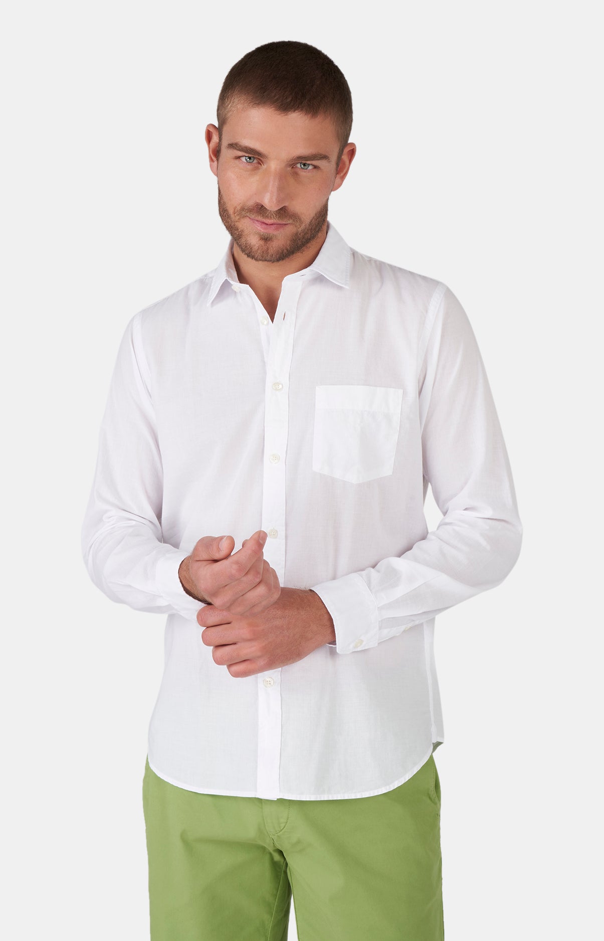 Chemise Homme manches longues Voile de coton Beige et Marron 32