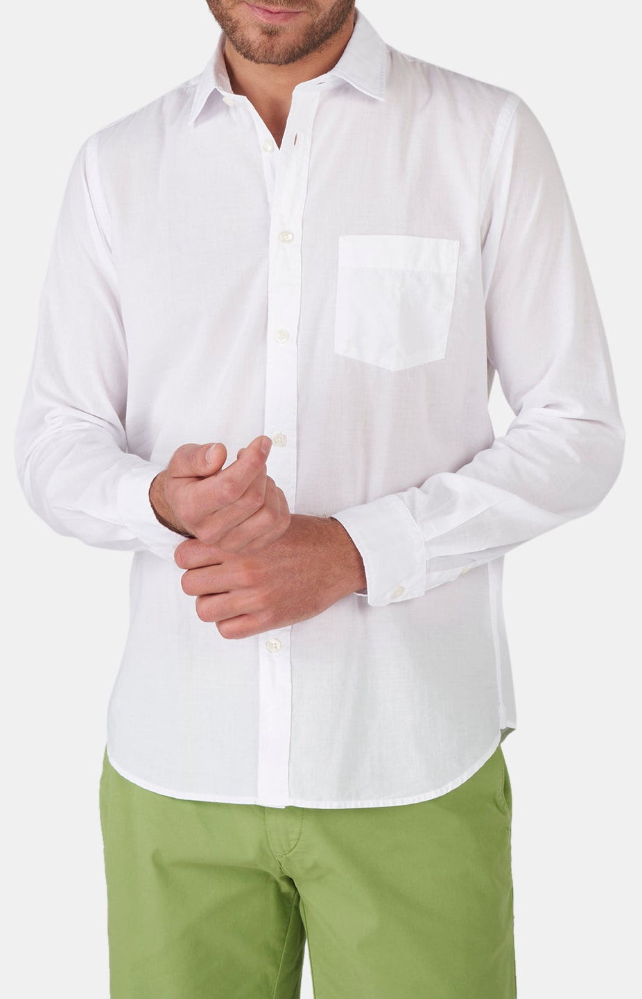 Chemise Homme manches longues Voile de coton Beige et Marron 32