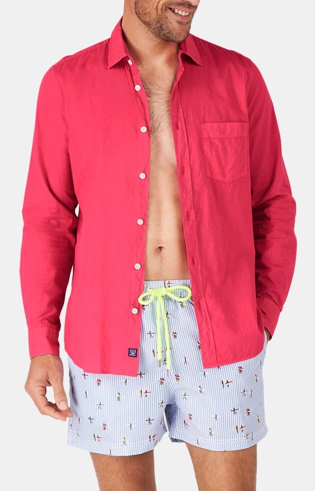 Chemise manches longues - Voile de coton Framboise