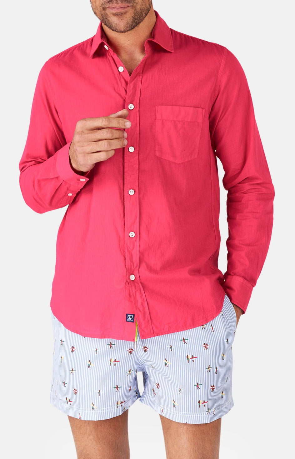 Chemise Homme manches longues Voile de coton Beige et Marron 41