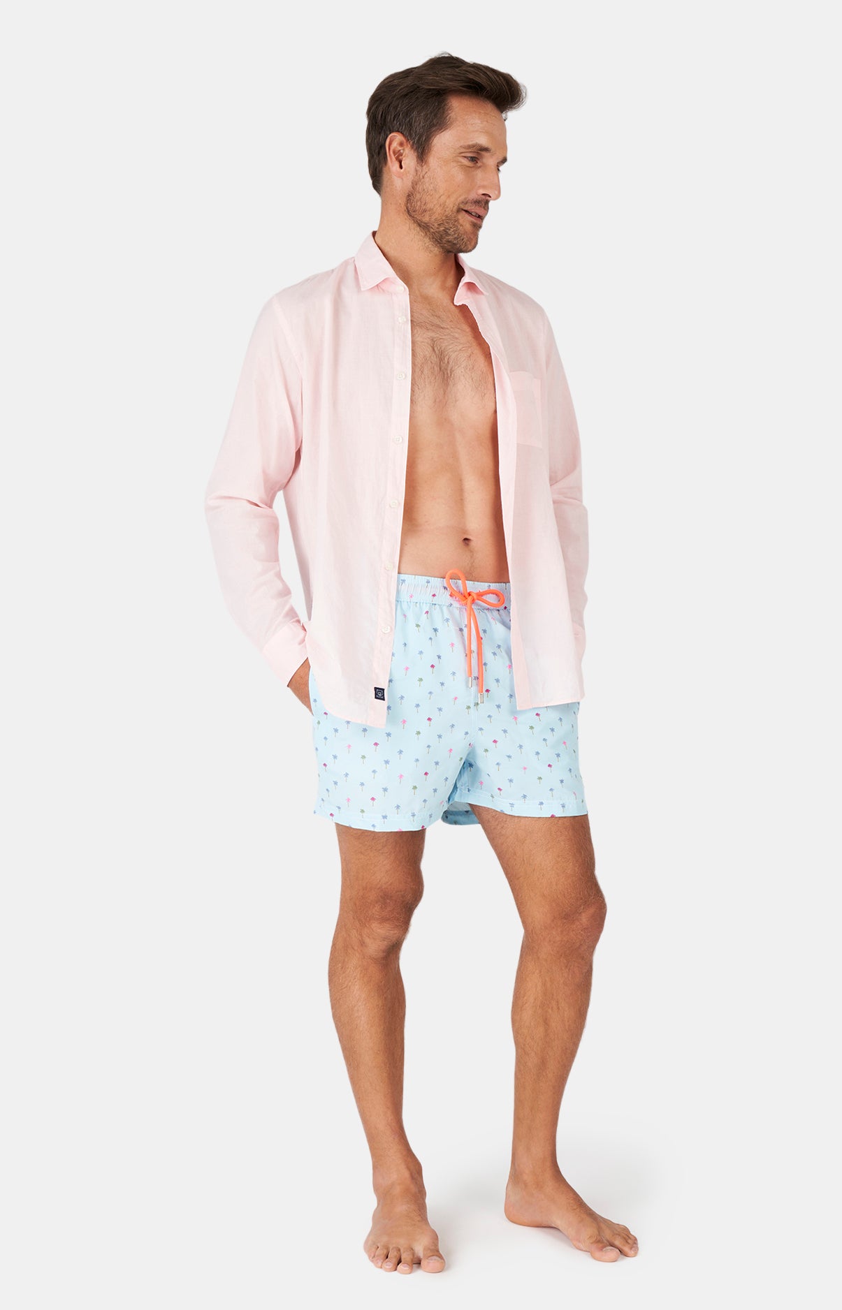 Chemise Homme manches longues Voile de coton Beige et Marron 53