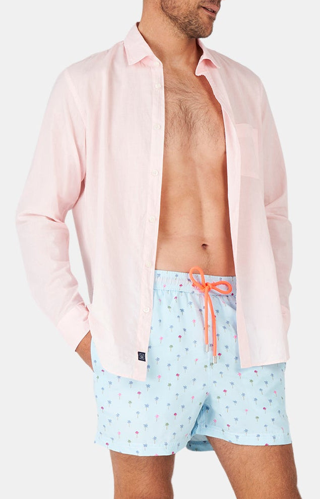 Chemise Homme manches longues Voile de coton Beige et Marron 53