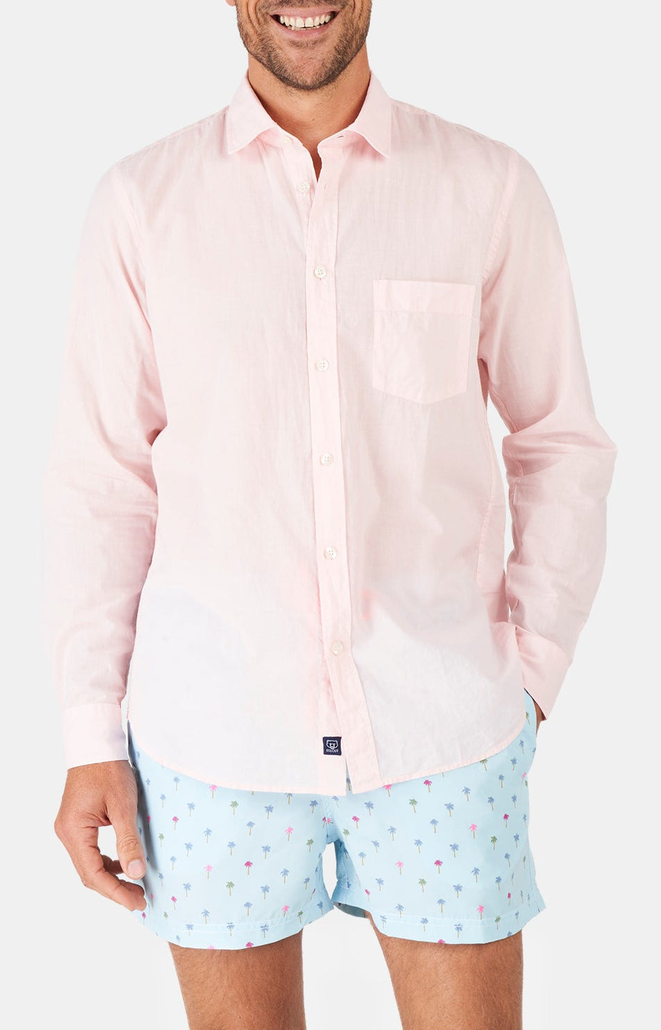 Chemise Homme manches longues Voile de coton Beige et Marron 54