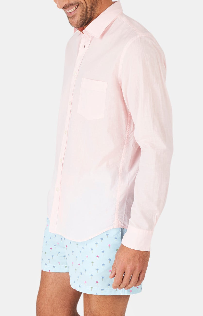 Chemise Homme manches longues Voile de coton Beige et Marron 57