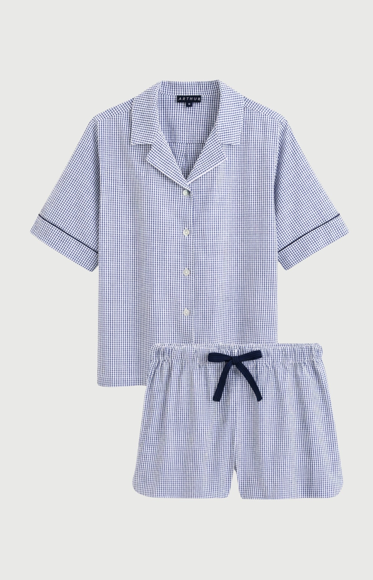Pyjama Femme Vera Manches courtes Imprimé petits carreaux bleu et blanc 3