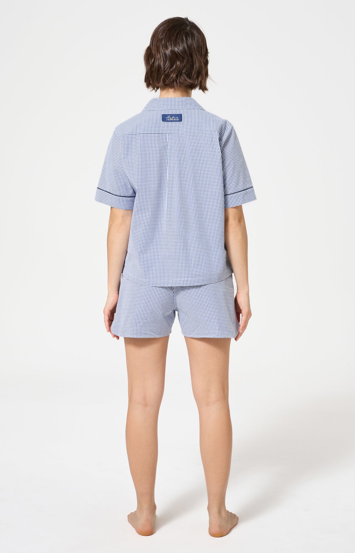 Pyjama Femme Vera Manches courtes Imprimé petits carreaux bleu et blanc 5