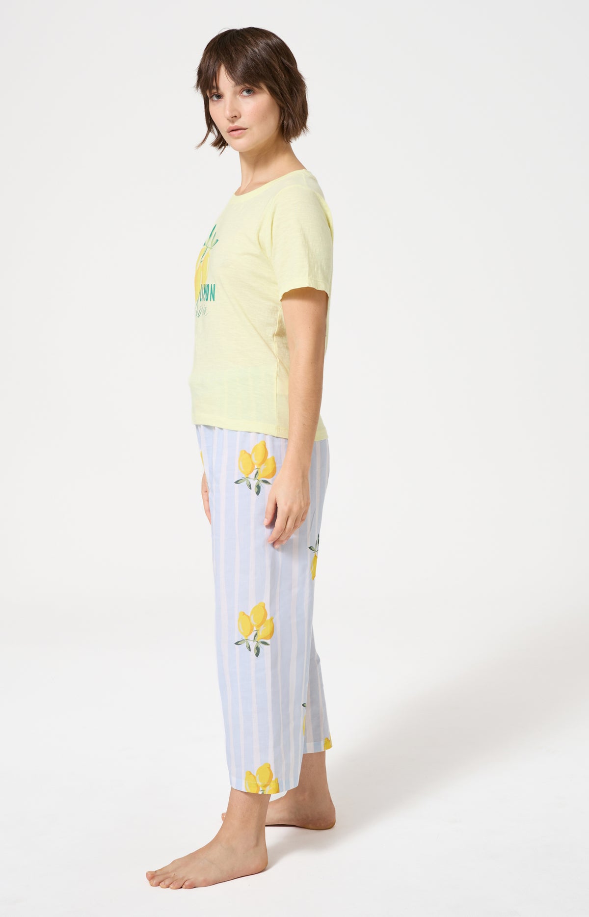 Pyjama Femme Lemon chérie Manches courtes Imprimé citrons jaunes et verts 2