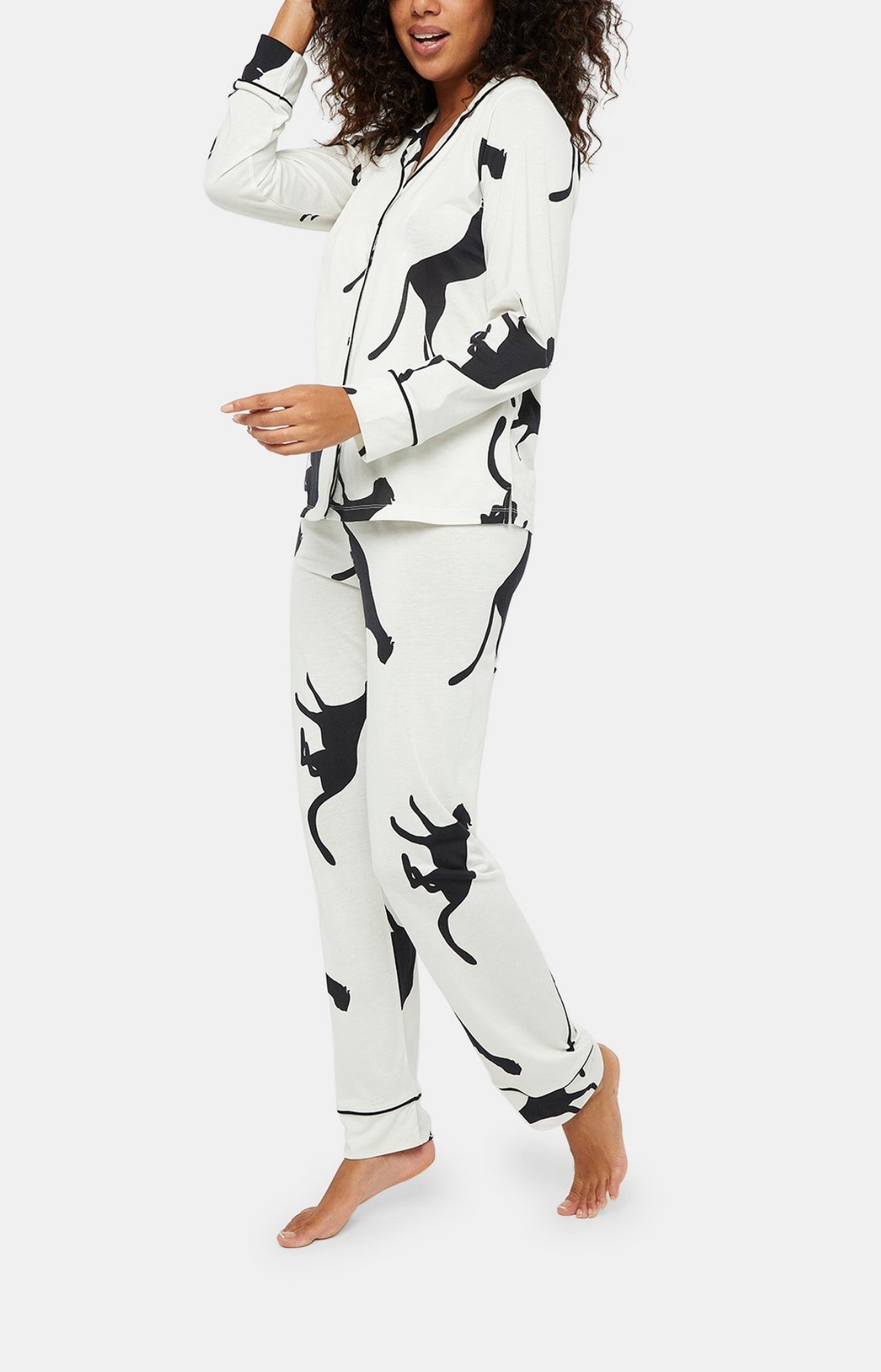 Pyjama long boutonné Femme Guépard Blanc et Ivoire 12