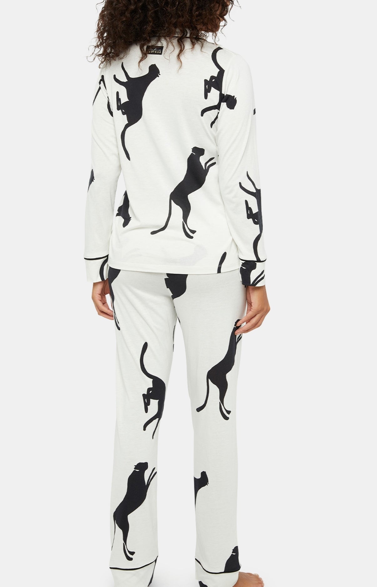 Pyjama long boutonné Femme Guépard Blanc et Ivoire 14