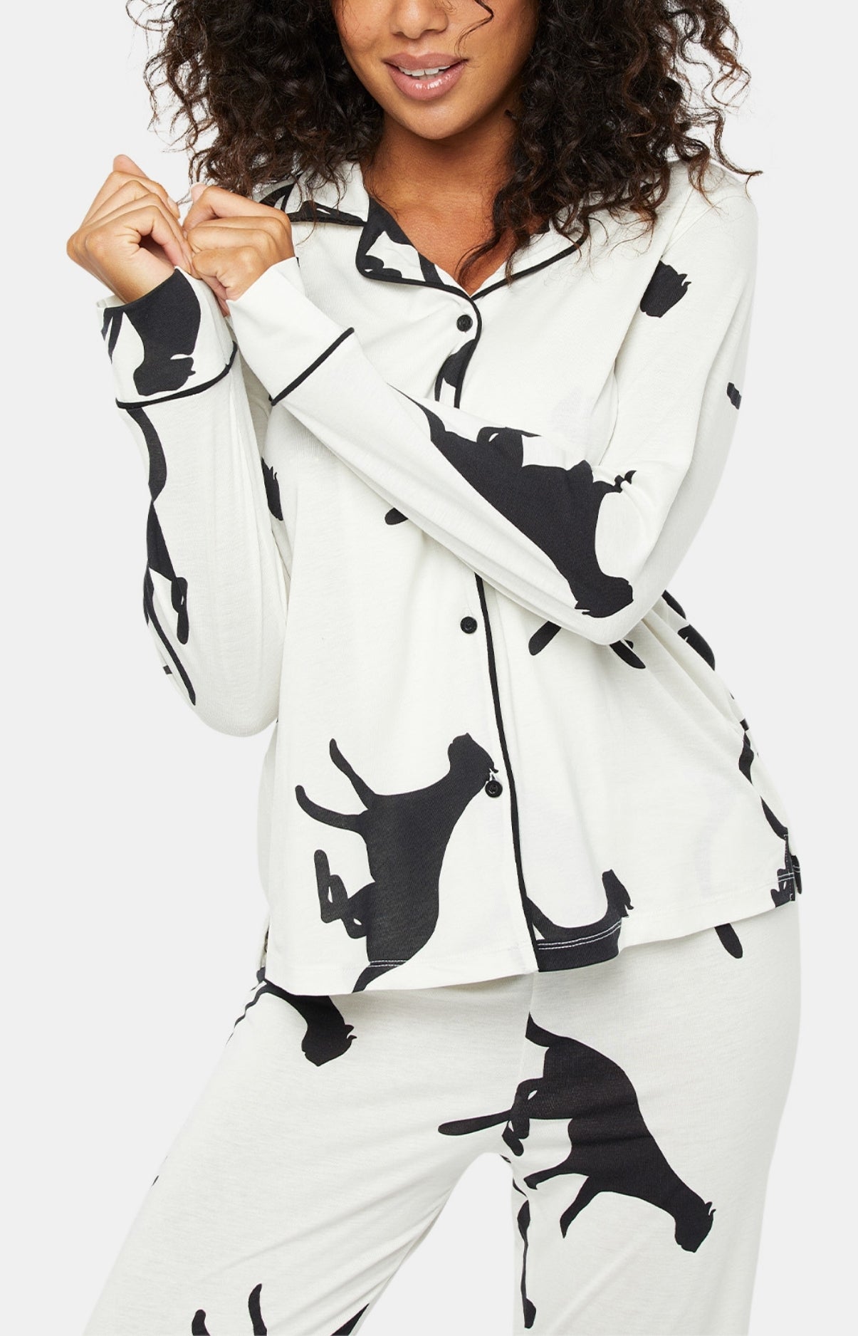 Pyjama long boutonné Femme Guépard Blanc et Ivoire 13