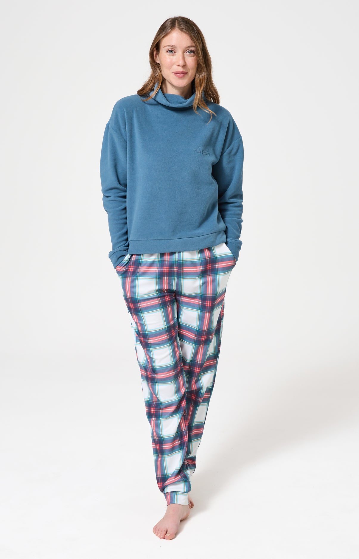 Pyjama polaire femme tartan bleu canard 4