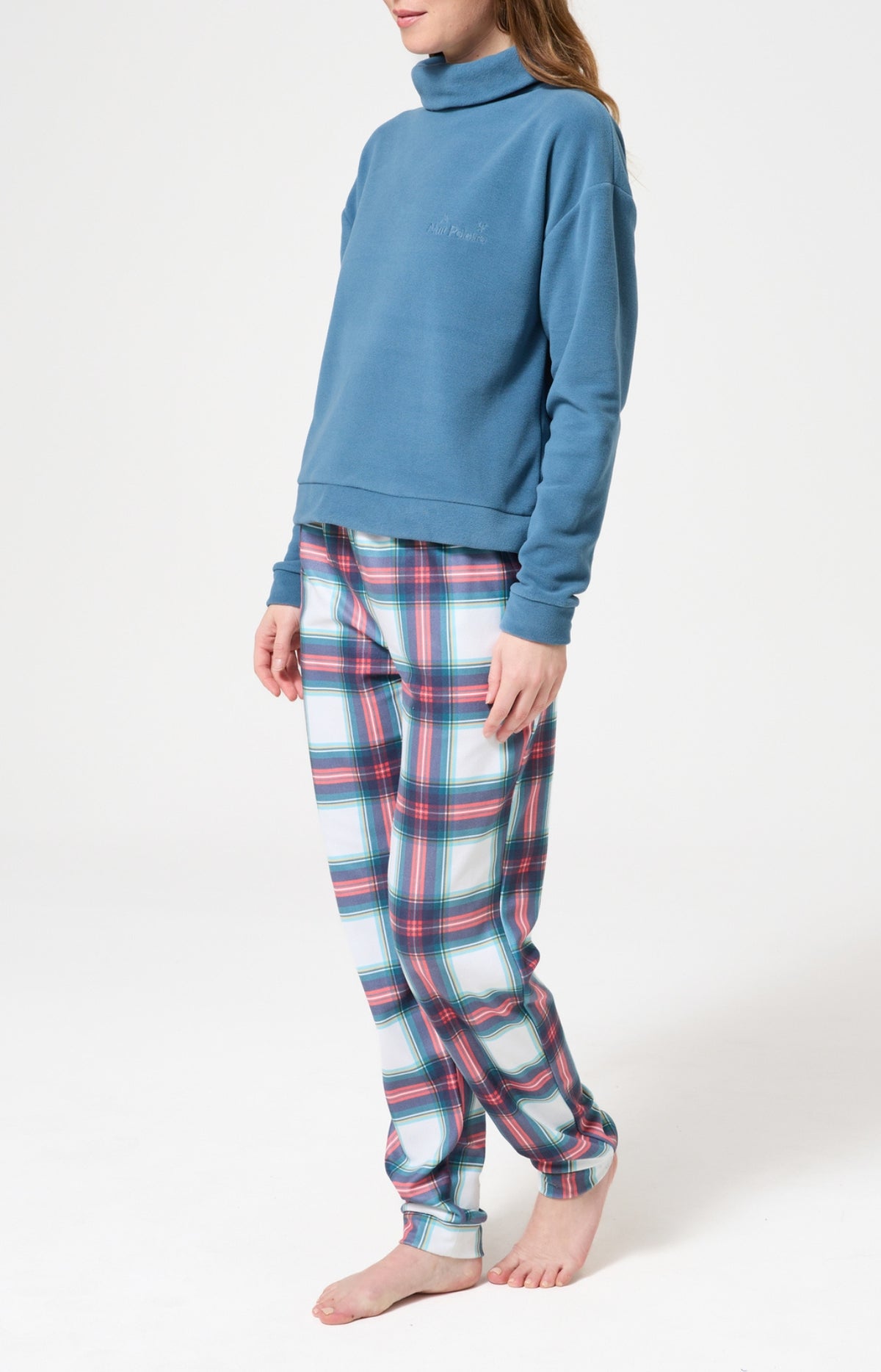 Pyjama polaire femme tartan bleu canard 4