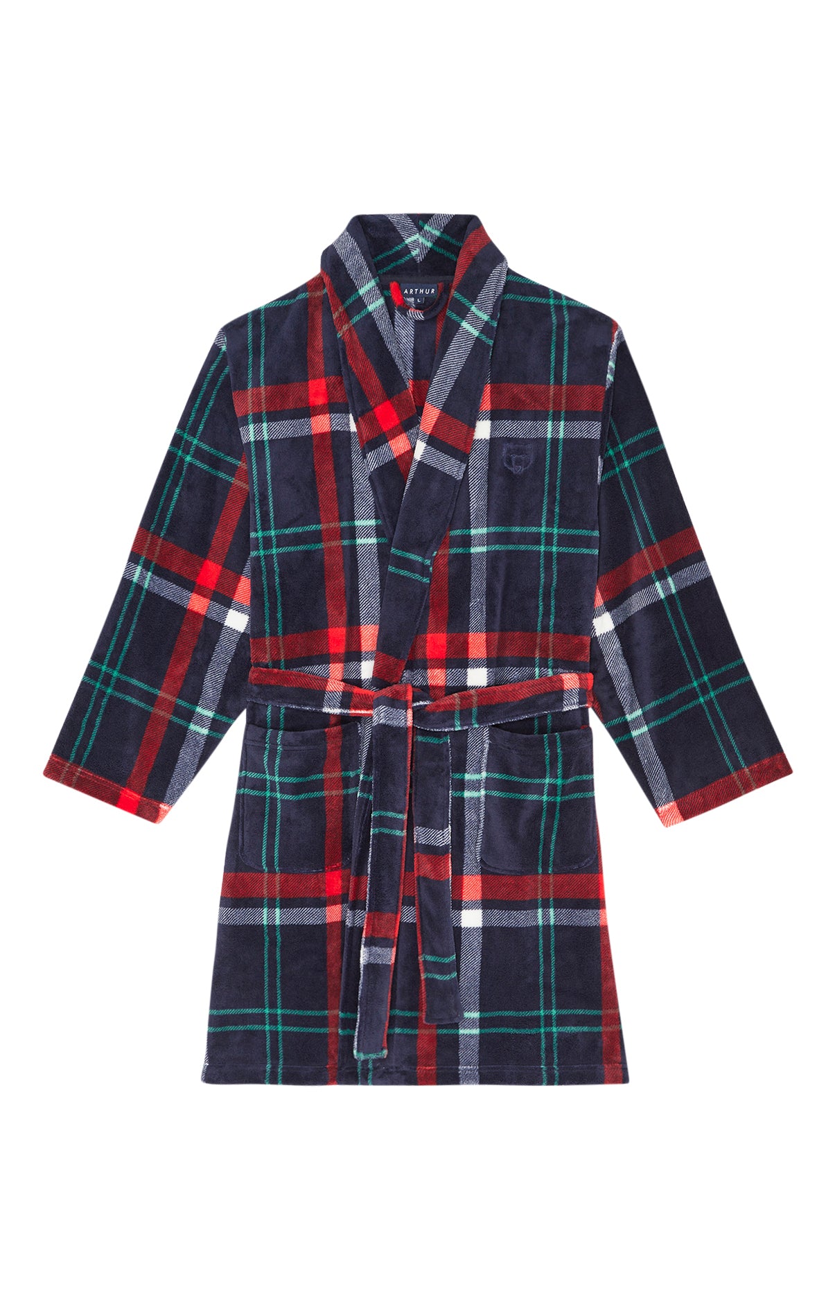 Robe de Chambre Femme polaire Carreaux Hugo Marine 3