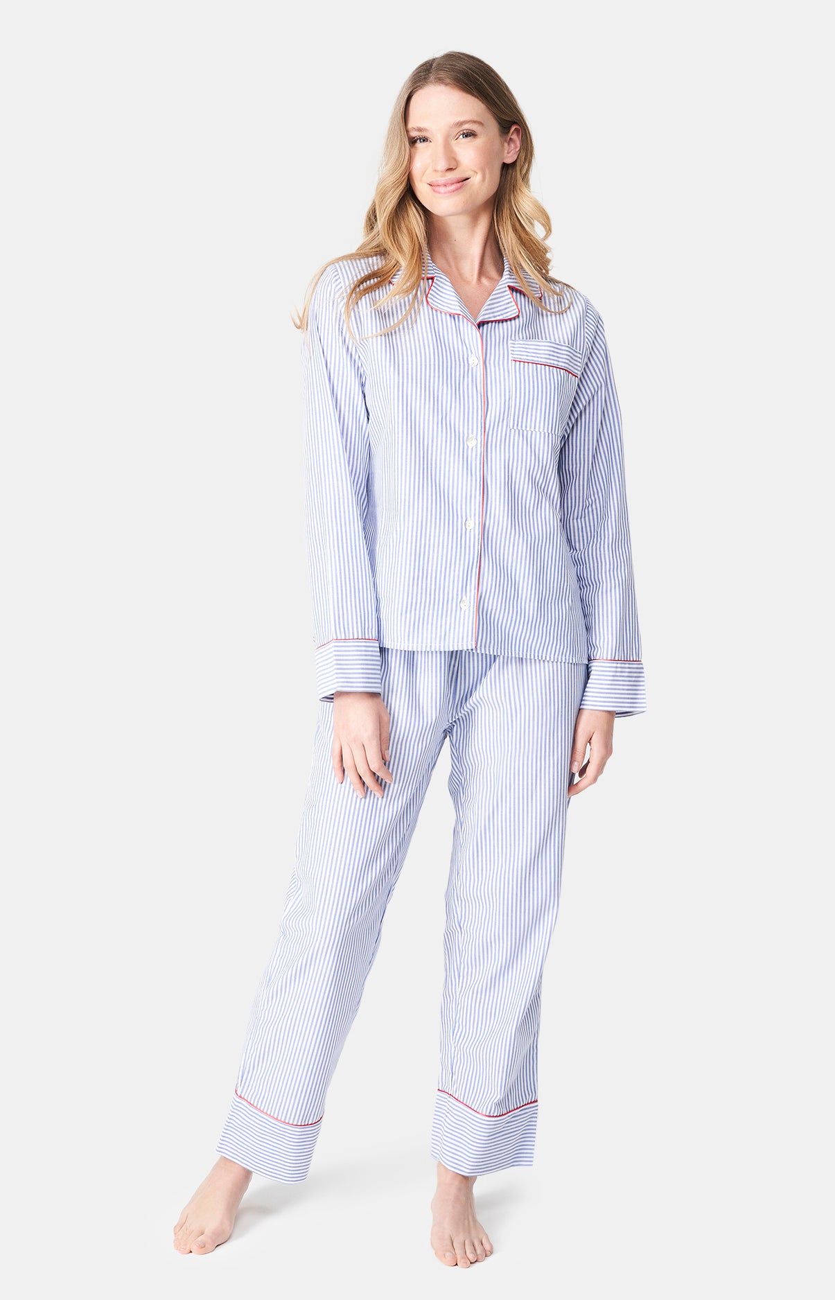 Pyjama long boutonné Femme rayures Tradi Bleu 2
