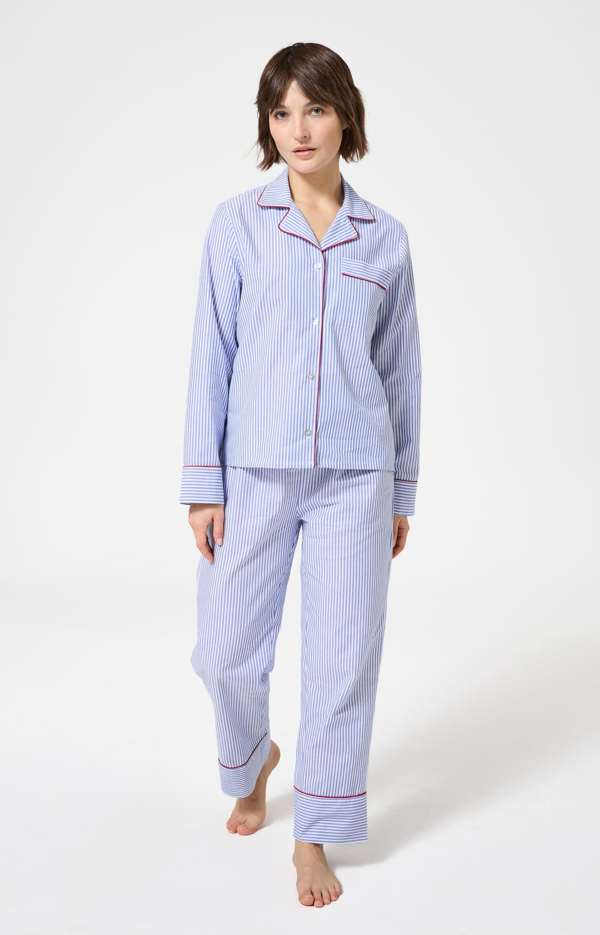 Pyjama boutonné à rayures bleu et blanc femme 4