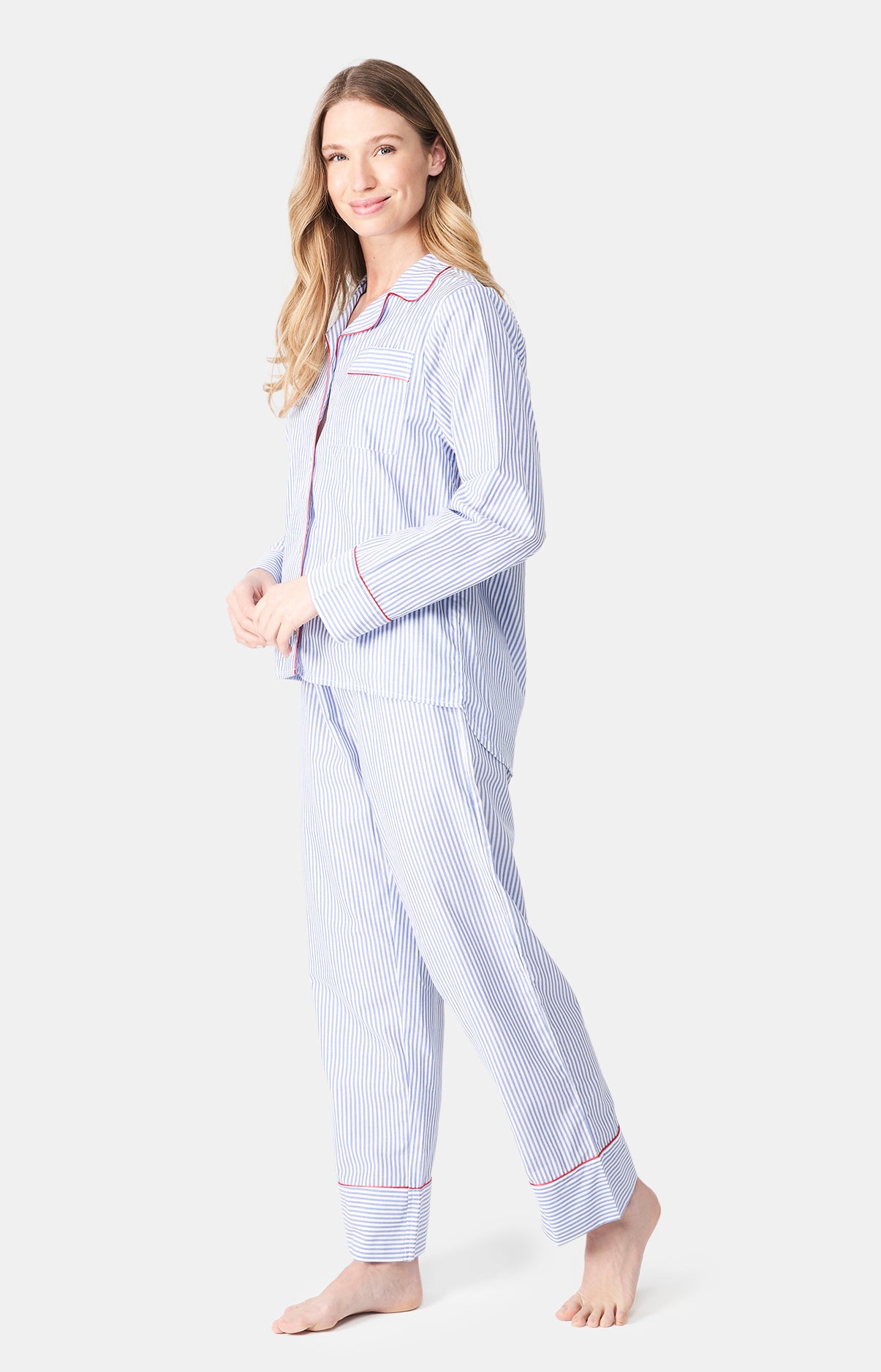 Pyjama long boutonné Femme rayures Tradi Bleu 4
