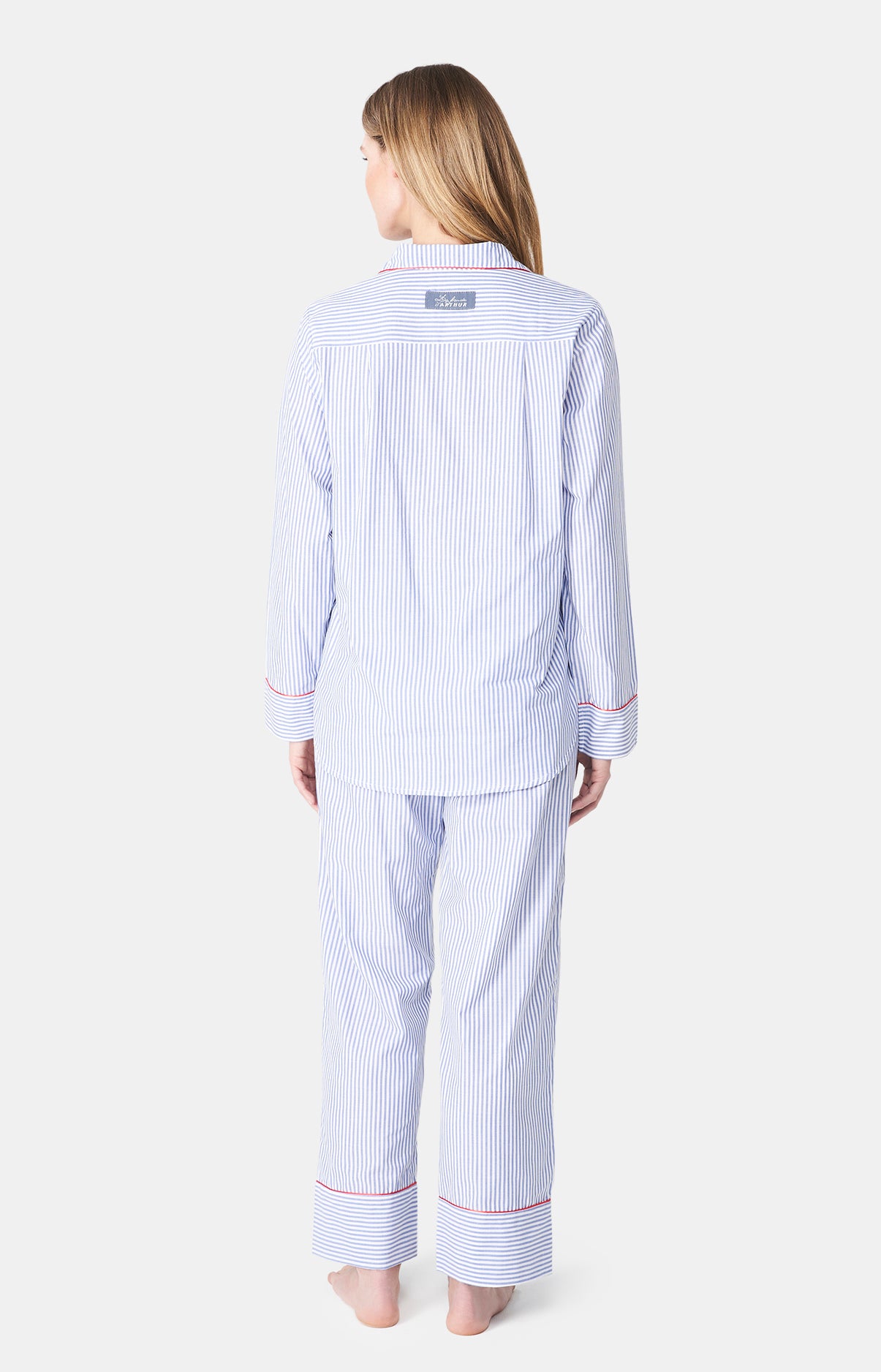 Pyjama long boutonné Femme rayures Tradi Bleu 7